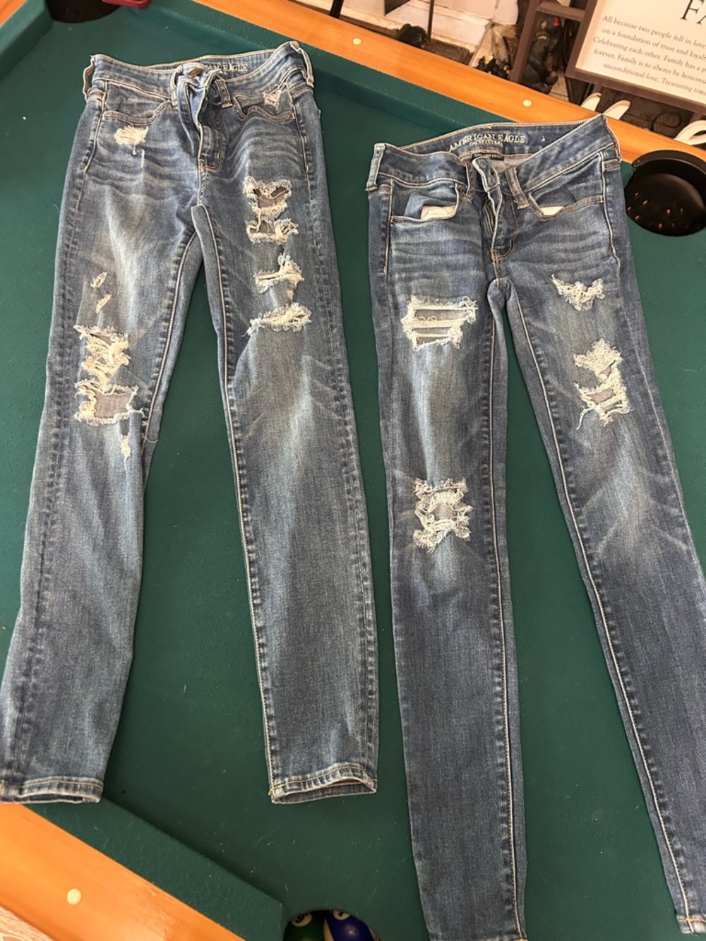 American Eagle Outfitters Women's Ripped Skinny Jeans - Blue Denim